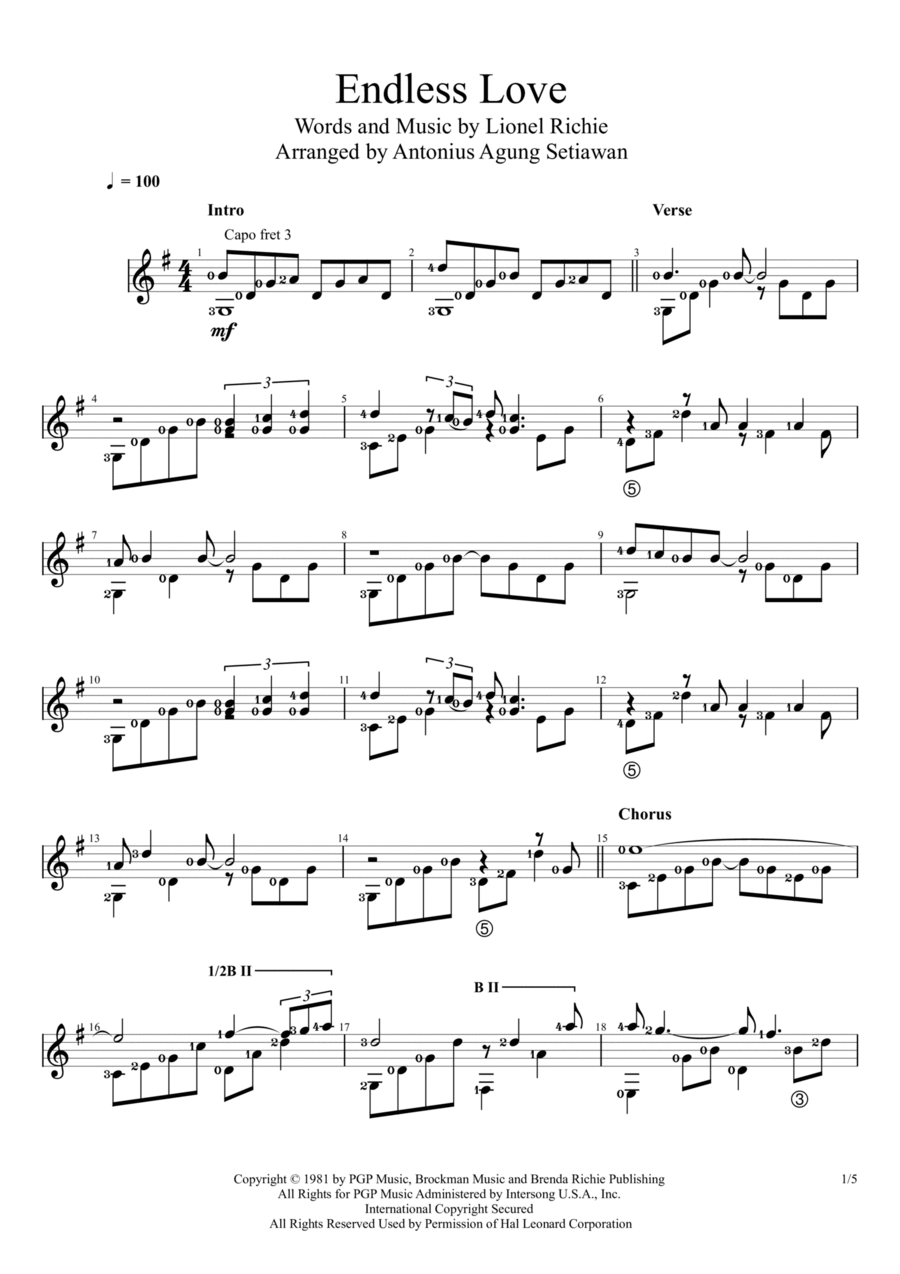 Endless Love Electric Guitar scores gallery preview page 1