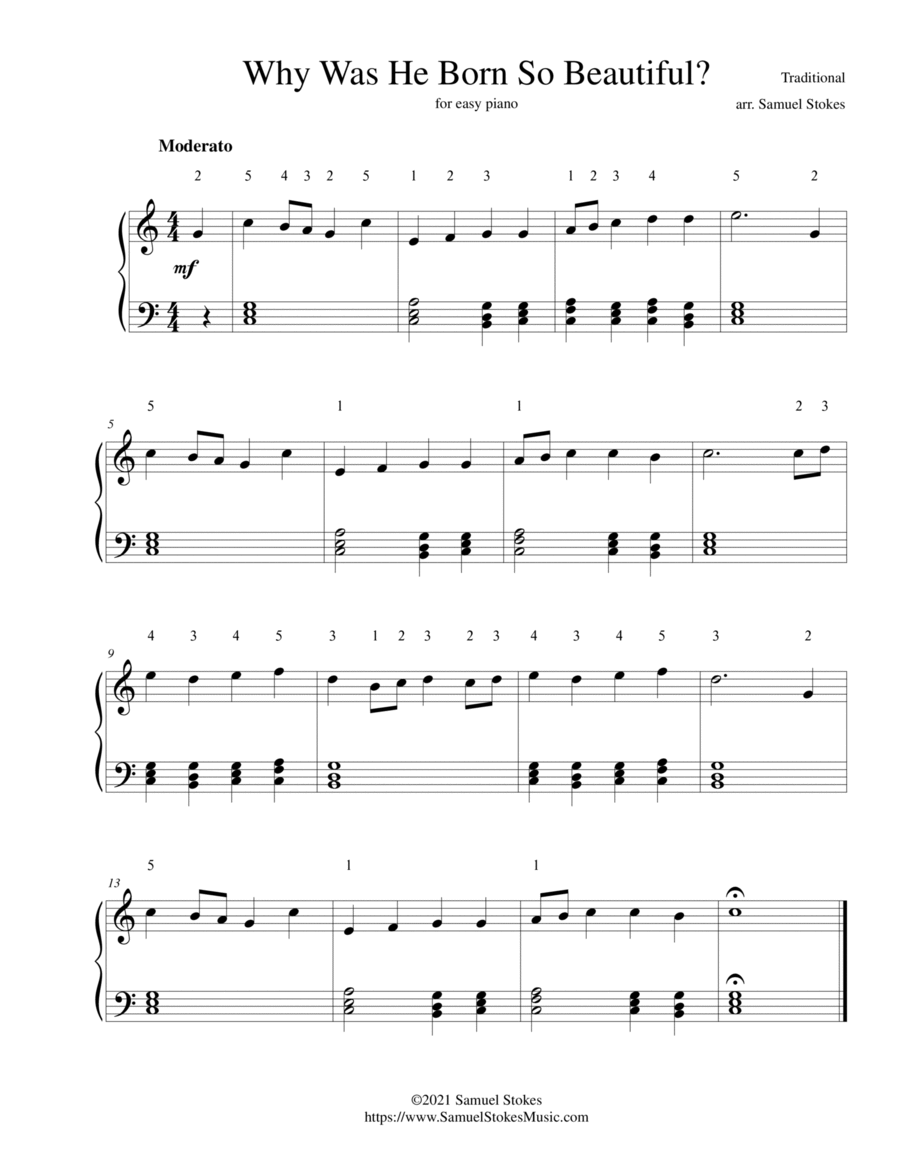 Why Was He Born So Beautiful? (Australian birthday song) - for easy piano Easy Piano scores gallery preview page 1