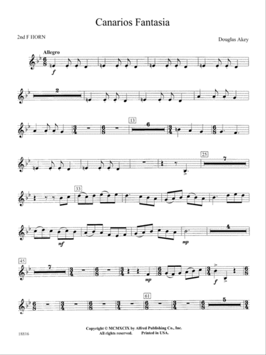 Canarios Fantasia: 2nd F Horn Concert Band scores gallery preview page 1