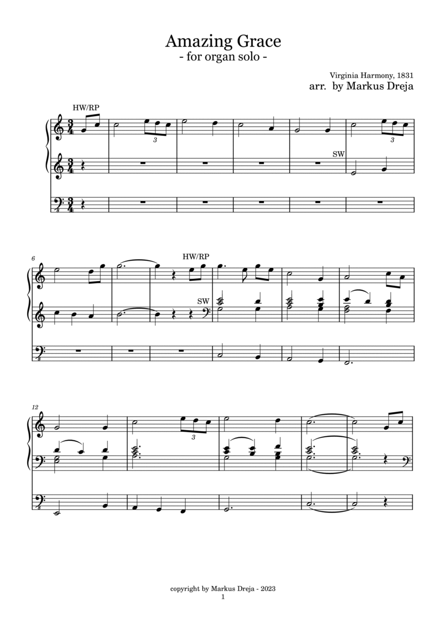 AMAZING GRACE - easy version for organ solo - leichtes Orgelarrangement Organ Solo scores gallery preview page 1