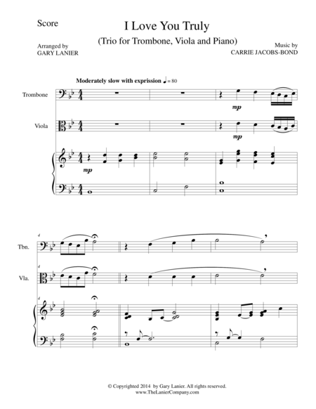 I LOVE YOU TRULY (Trio – Trombone, Viola, and Piano with Score and Parts) image number null