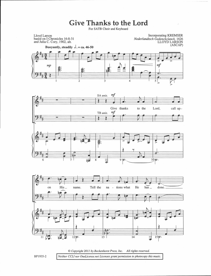 Give Thanks to the Lord Give Thanks to the Lord 4-Part scores gallery preview page 2