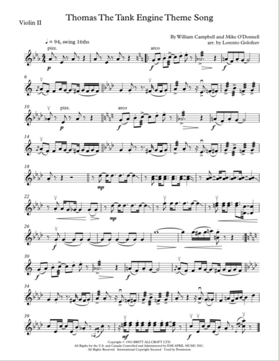 Thomas Theme by Lorento Golofeev String Quartet Digital Sheet