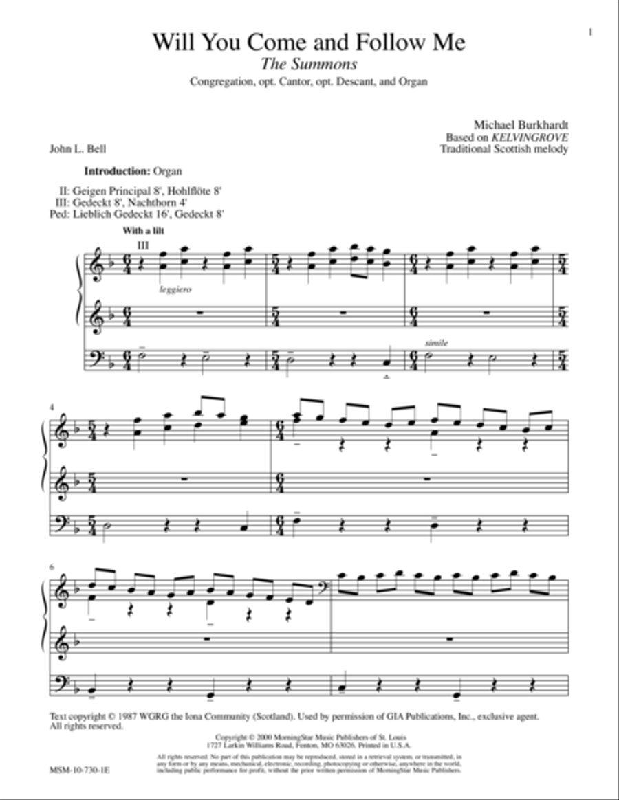 Will You Come and Follow Me (Kelvingrove) Choir scores gallery preview page 1