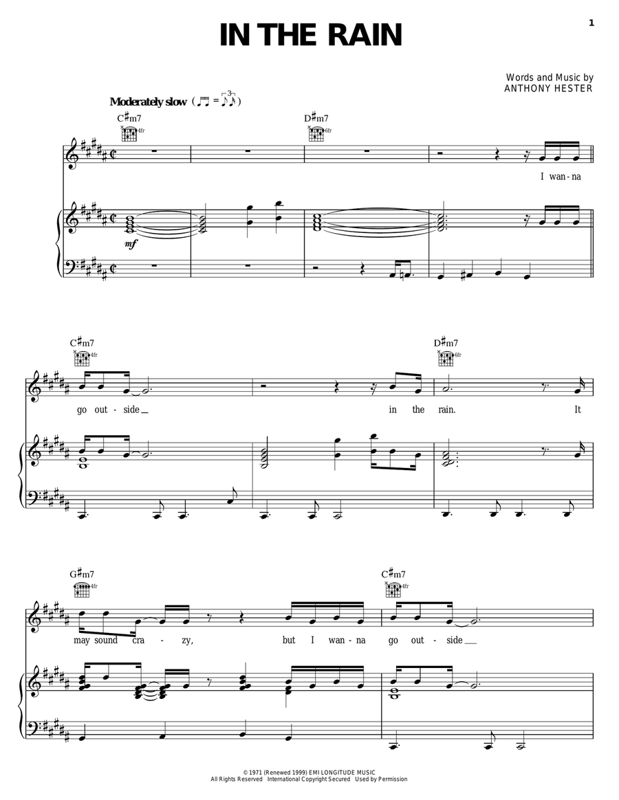 In The Rain Piano, Vocal, Guitar scores gallery preview page 1