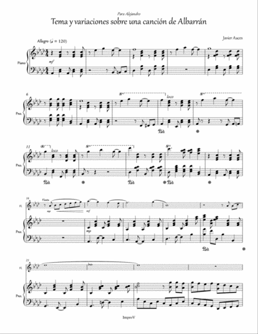 Tema y variaciones sobre una canción de Albarrán Flute Solo scores gallery preview page 1