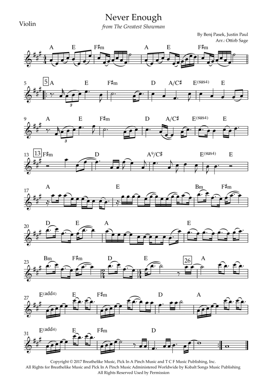 Never Enough Violin Solo scores gallery preview page 1