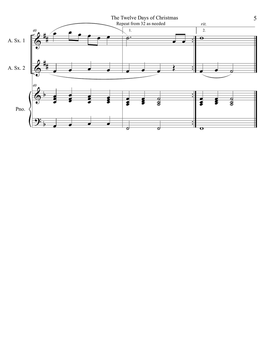 The Twelve Days of Christmas (Alto Sax Duet with Piano Accompaniment) Woodwind Duet scores gallery preview page 5
