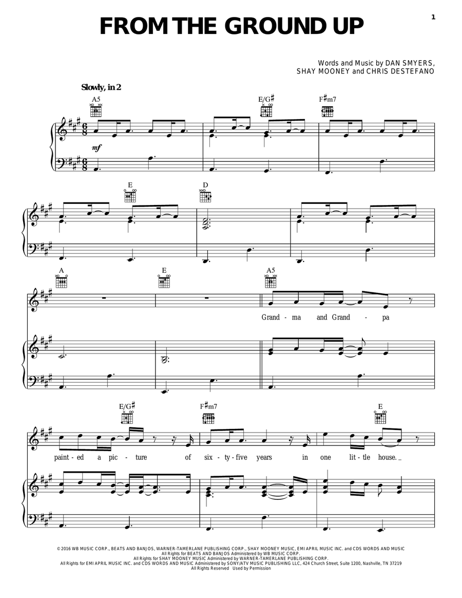 From The Ground Up Piano, Vocal, Guitar scores gallery preview page 1