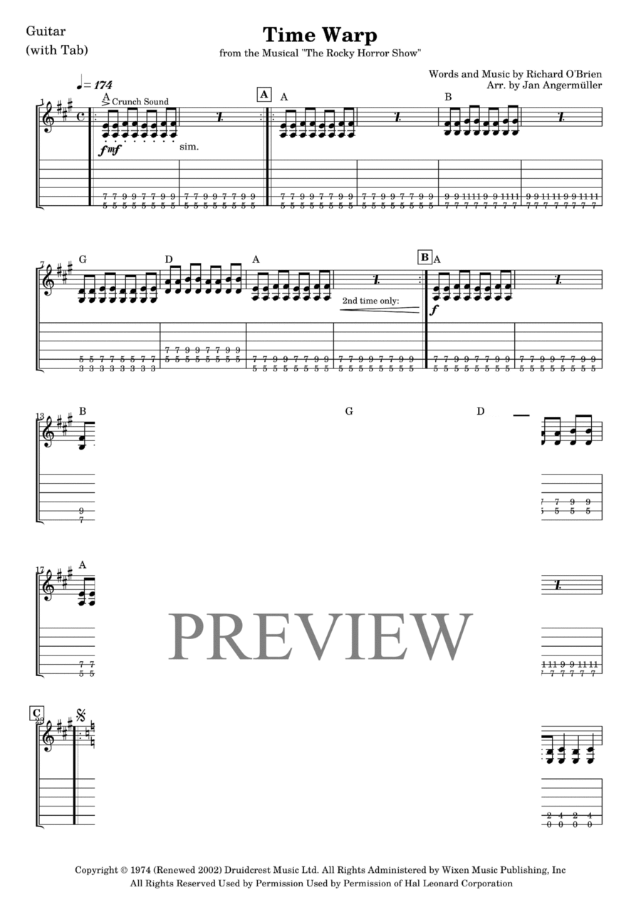 Time Warp Electric Guitar scores gallery preview page 1