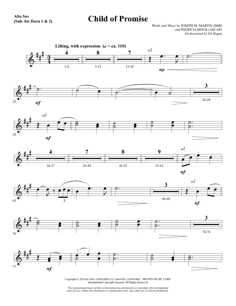 Book cover for Child of Promise - Alto Sax 1-2 (sub. Horn 1-2)
