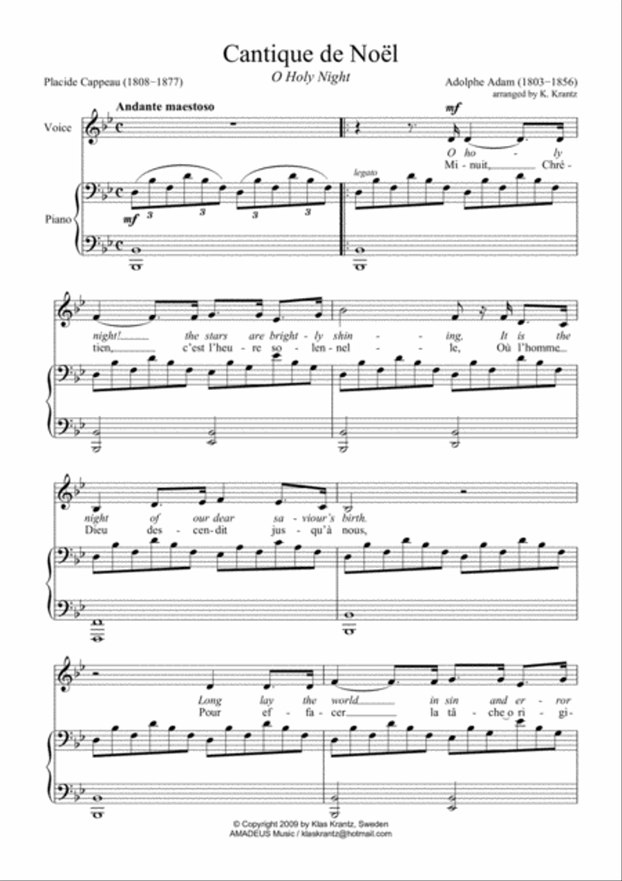 O Holy Night / Cantique de noel for voice and easy piano (Bb Major) Piano, Vocal, Guitar scores gallery preview page 2