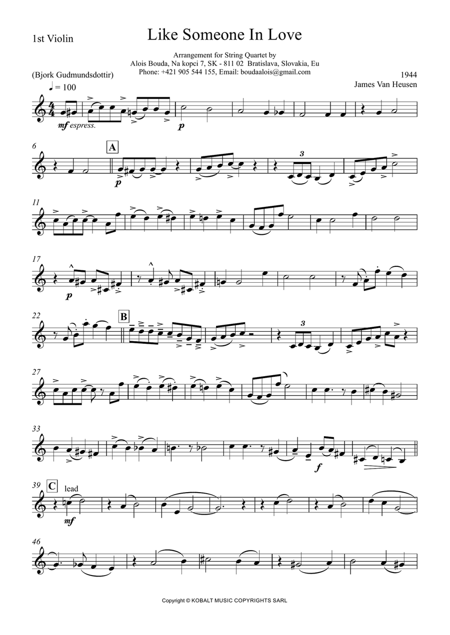 Like Someone In Love String Quartet scores gallery preview page 1