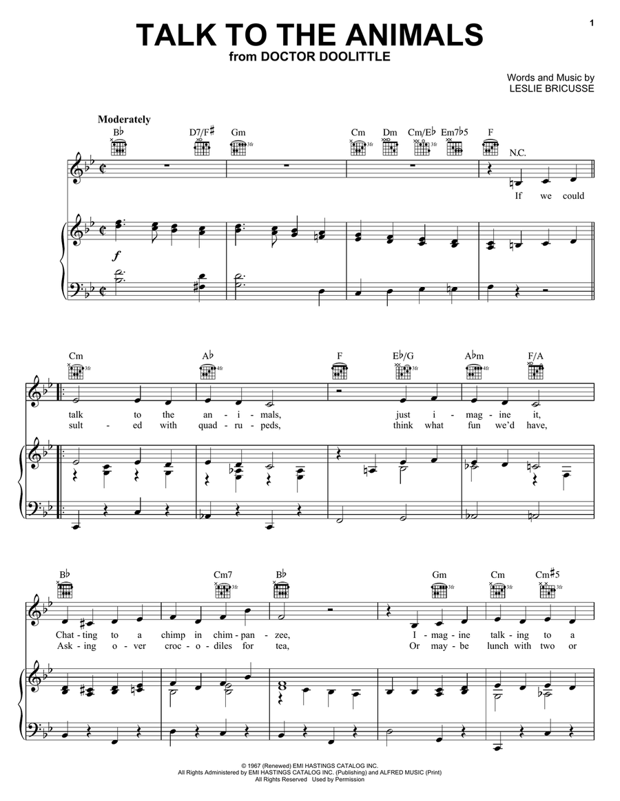 Talk To The Animals Piano, Vocal, Guitar scores gallery preview page 1