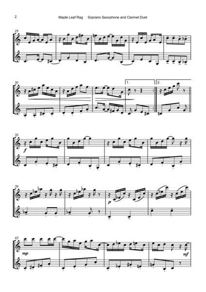Maple Leaf Rag, by Scott Joplin, Soprano Saxophone and Clarinet Duet