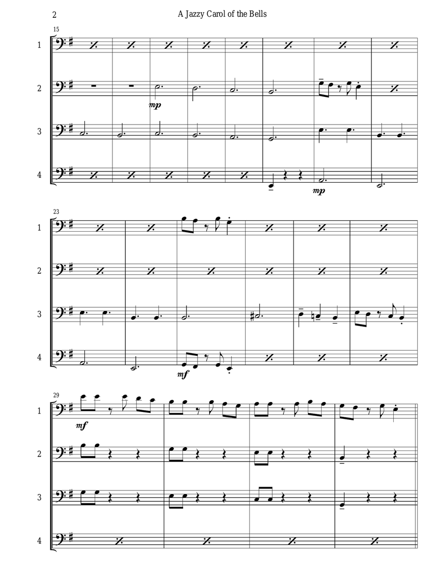 Carol of the Bells (Jazz Waltz for Trombone Quartet) Brass Quartet scores gallery preview page 3