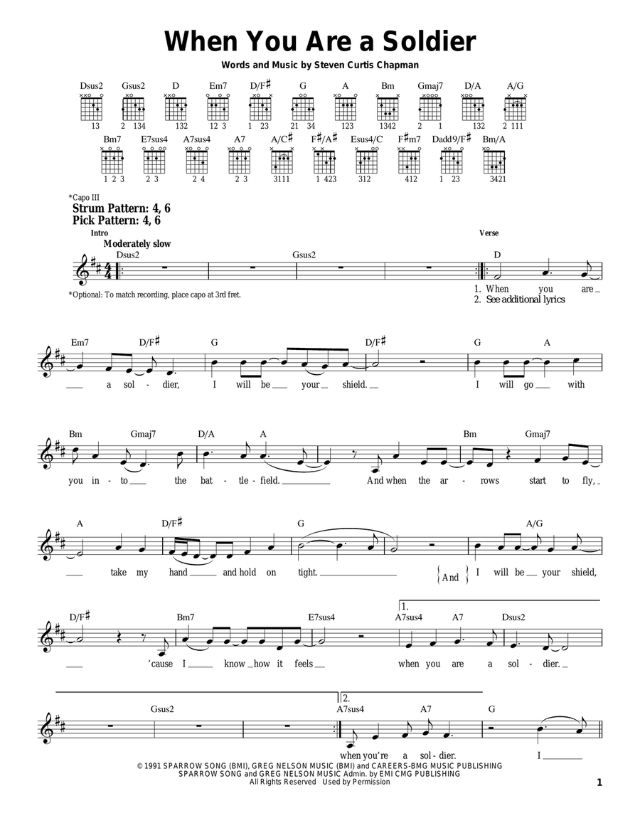 When You Are A Soldier Easy Guitar scores gallery preview page 1