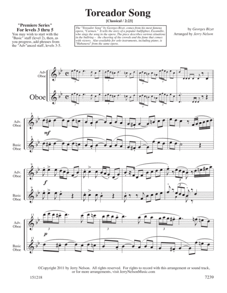 The Toreador Song - Bizet (Arrangements Level 3-5 for OBOE + Written acc) image number null