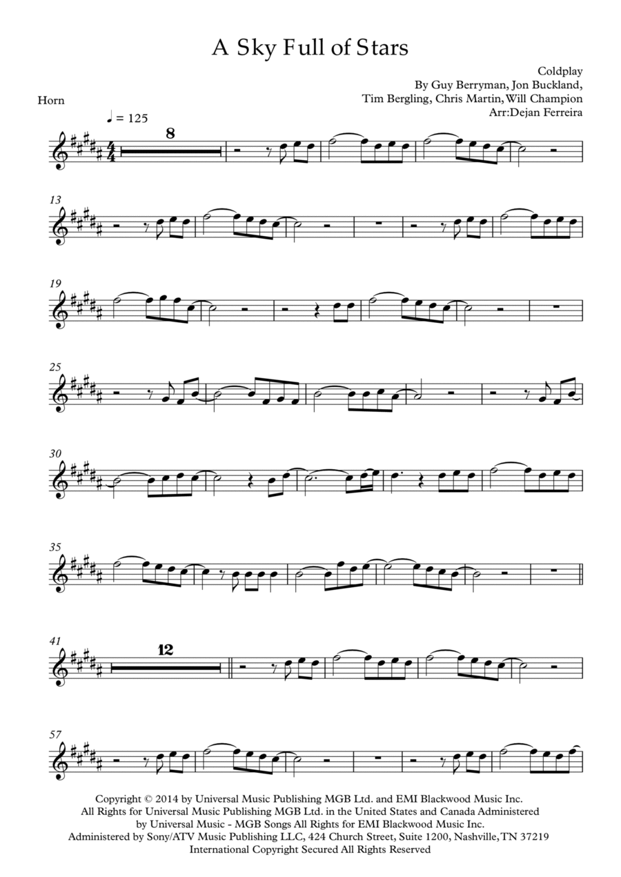 A Sky Full Of Stars Horn Solo scores gallery preview page 1