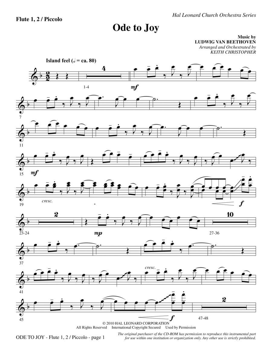 Ode To Joy (Does Not Match SATB 08752035) - Flute 1,2/Piccolo