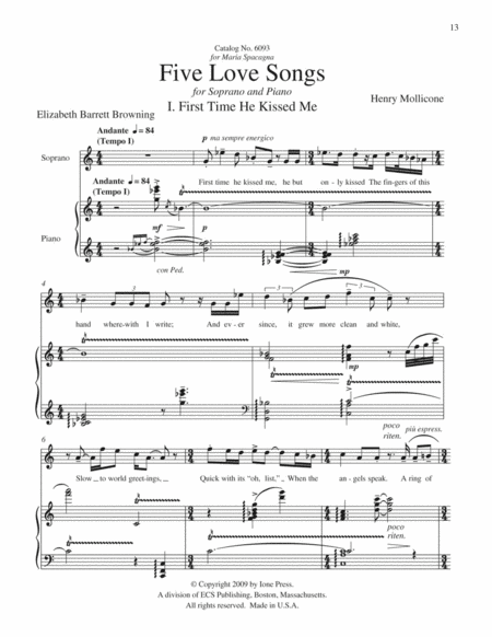 Five Love Songs from Collected Songs for Soprano and Piano