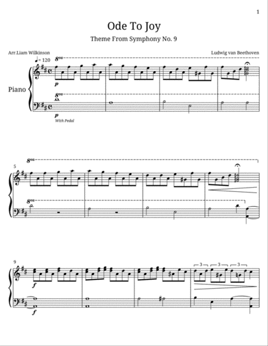 Ode To Joy Ode To Joy Piano Solo scores gallery preview page 1
