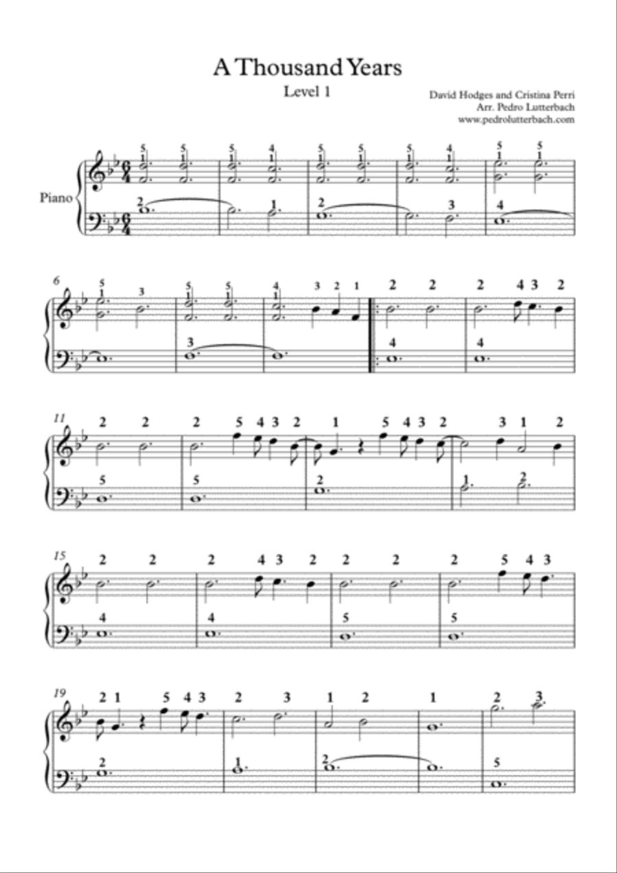 A Thousand Years Easy Piano scores gallery preview page 1