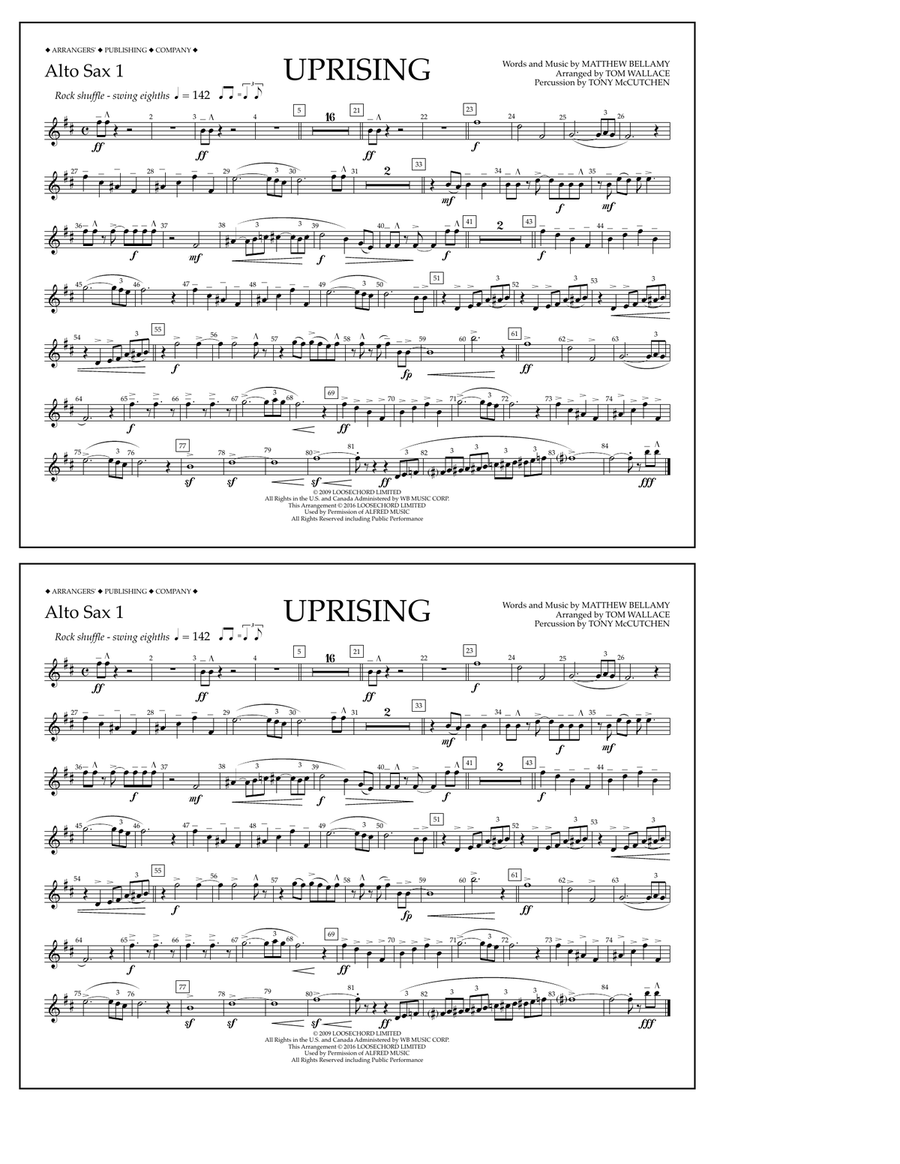 Uprising - Alto Sax 1 Marching Band scores gallery preview page 1