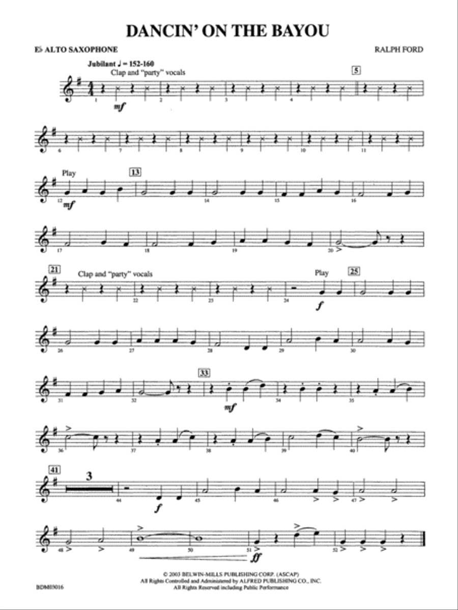 Dancin' on the Bayou: E-flat Alto Saxophone Concert Band scores gallery preview page 1