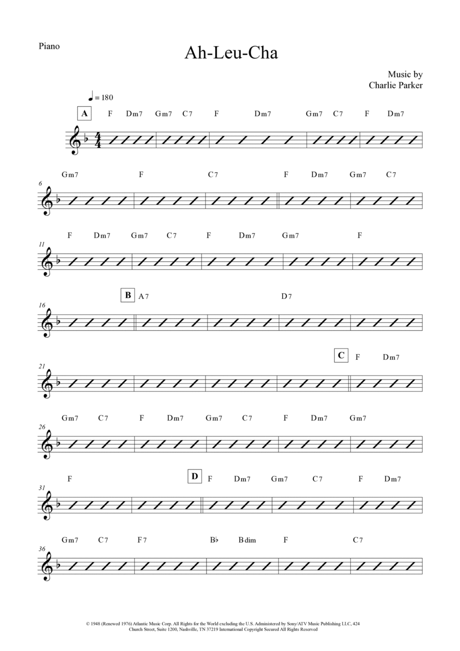 Ah-leu-cha Piano, Vocal, Guitar scores gallery preview page 1