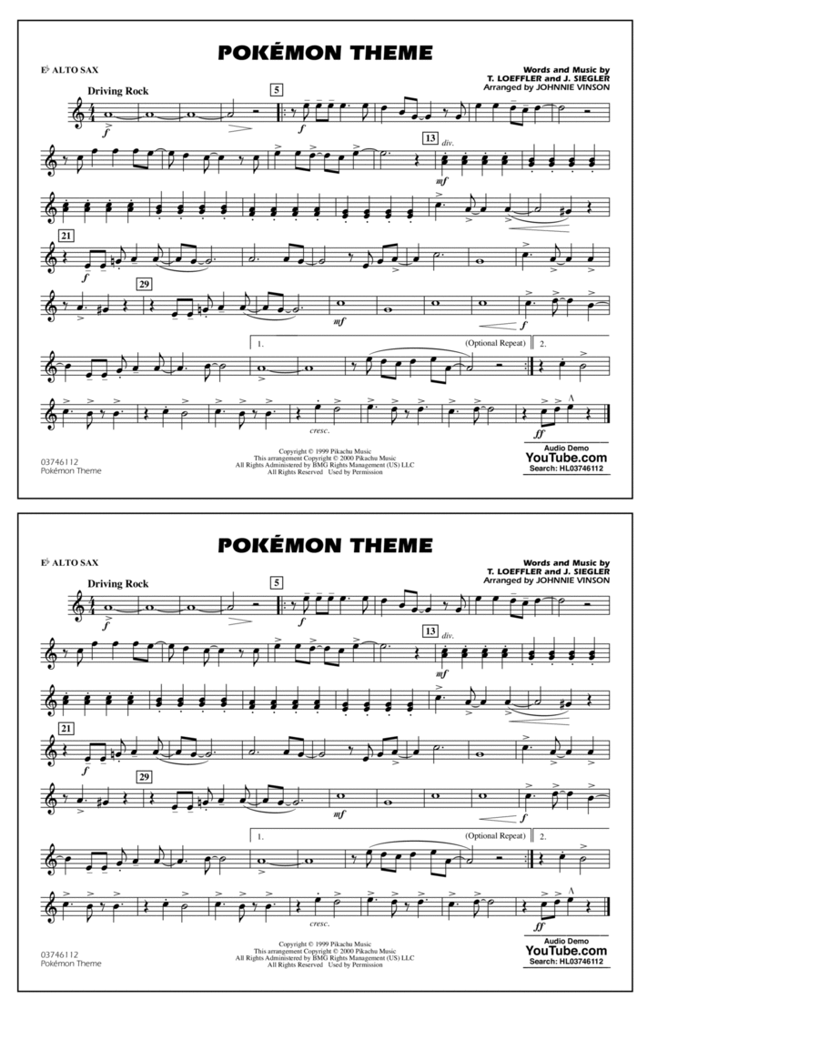 Pokémon Theme - Eb Alto Sax Alto Saxophone scores gallery preview page 1