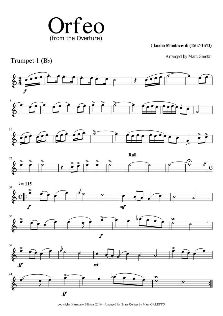 ORFEO Overture (Toccata + Adagio) Claudio MONTEVERDI - 