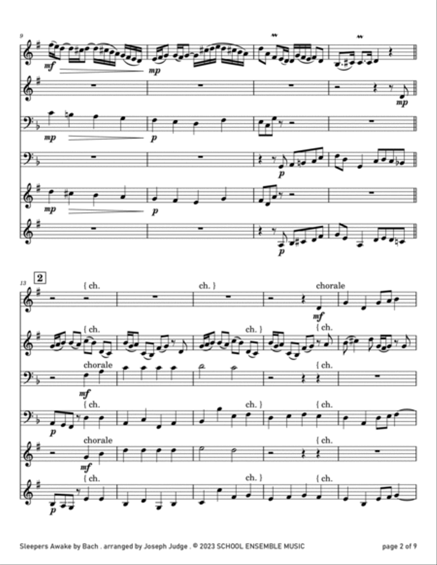 Sleepers Awake by Bach for Brass Quartet in Schools Brass Quartet scores gallery preview page 2