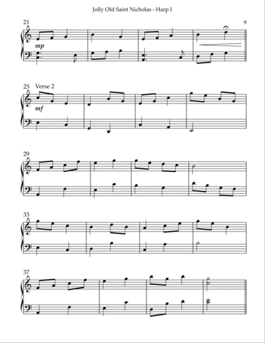 Jolly Old Saint Nicholas, Harp Duet, Harp I Celtic Harp scores gallery preview page 3