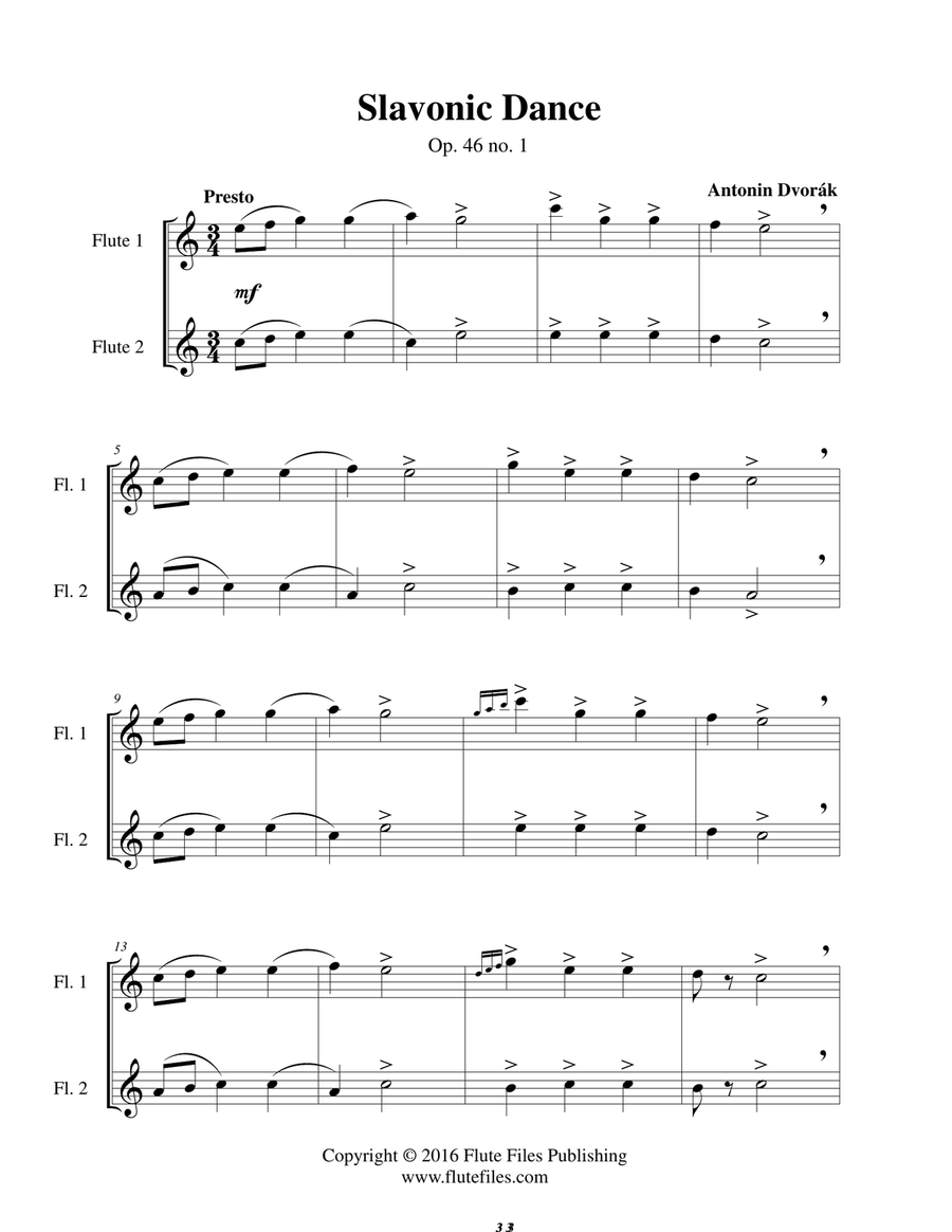 Slavonic Dance, op. 46 no. 1 - Flute Duet Flute Duet scores gallery preview page 3