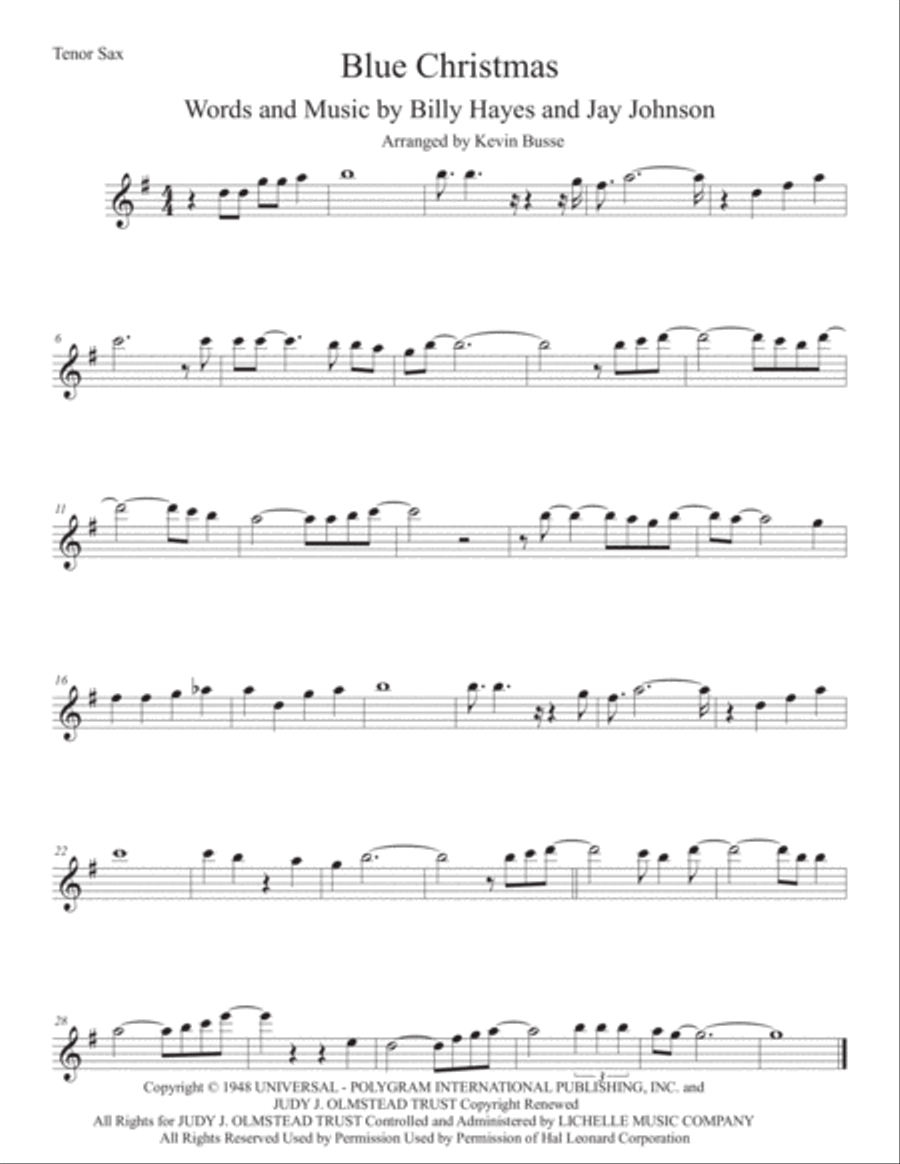 Blue Christmas Blue Christmas Tenor Saxophone scores gallery preview page 1