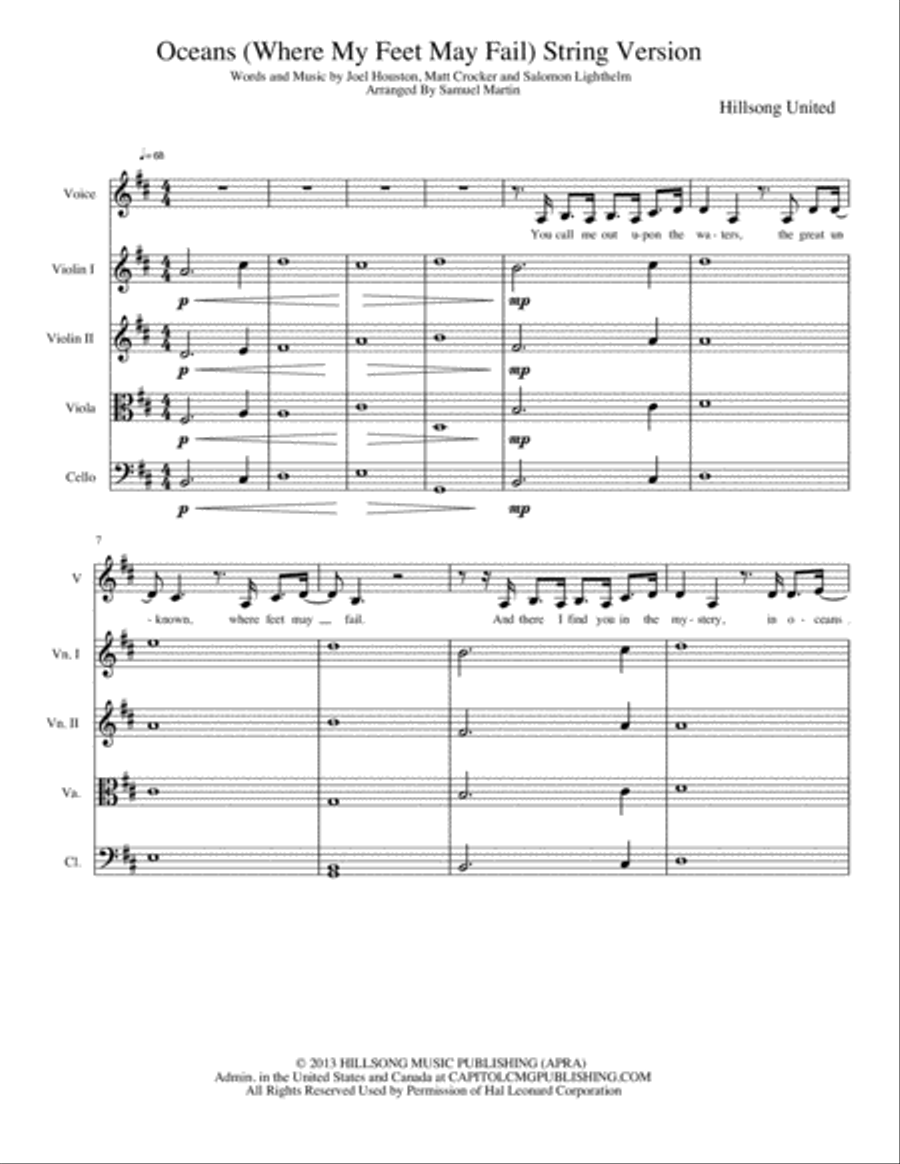 Oceans (Where Feet May Fail) Small Ensemble scores gallery preview page 2