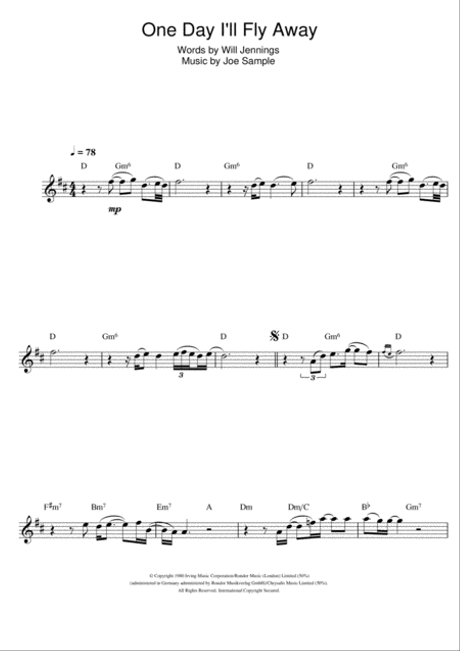 One Day I'll Fly Away Flute Solo scores gallery preview page 1