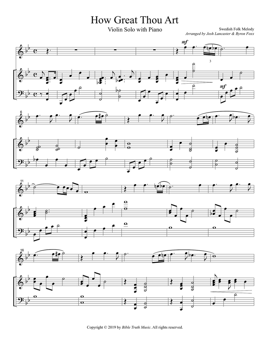 How Great Thou Art Instrumental Violin Solo Violin Solo scores gallery preview page 1