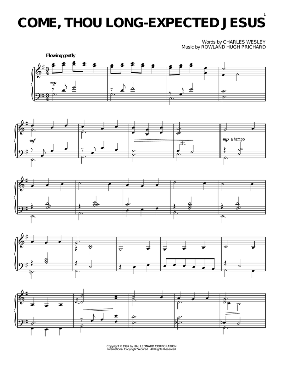 Come, Thou Long-Expected Jesus Piano Solo scores gallery preview page 1