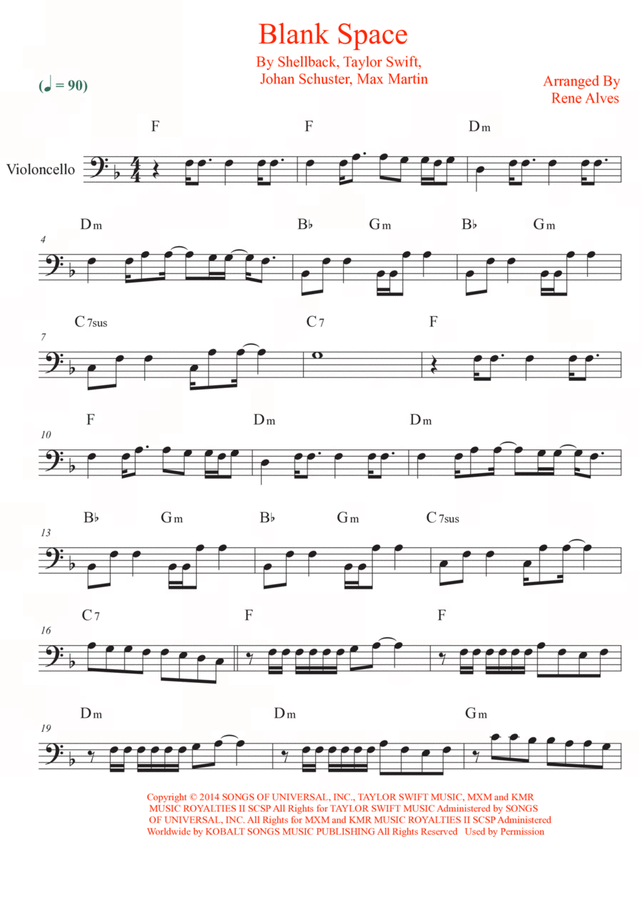 Blank Space Cello Solo scores gallery preview page 1