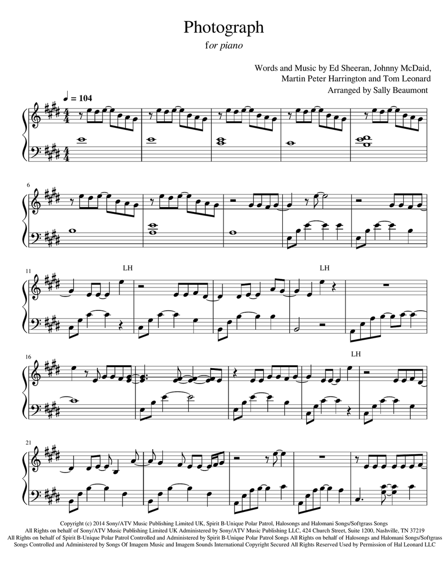 Photograph Piano Solo scores gallery preview page 1