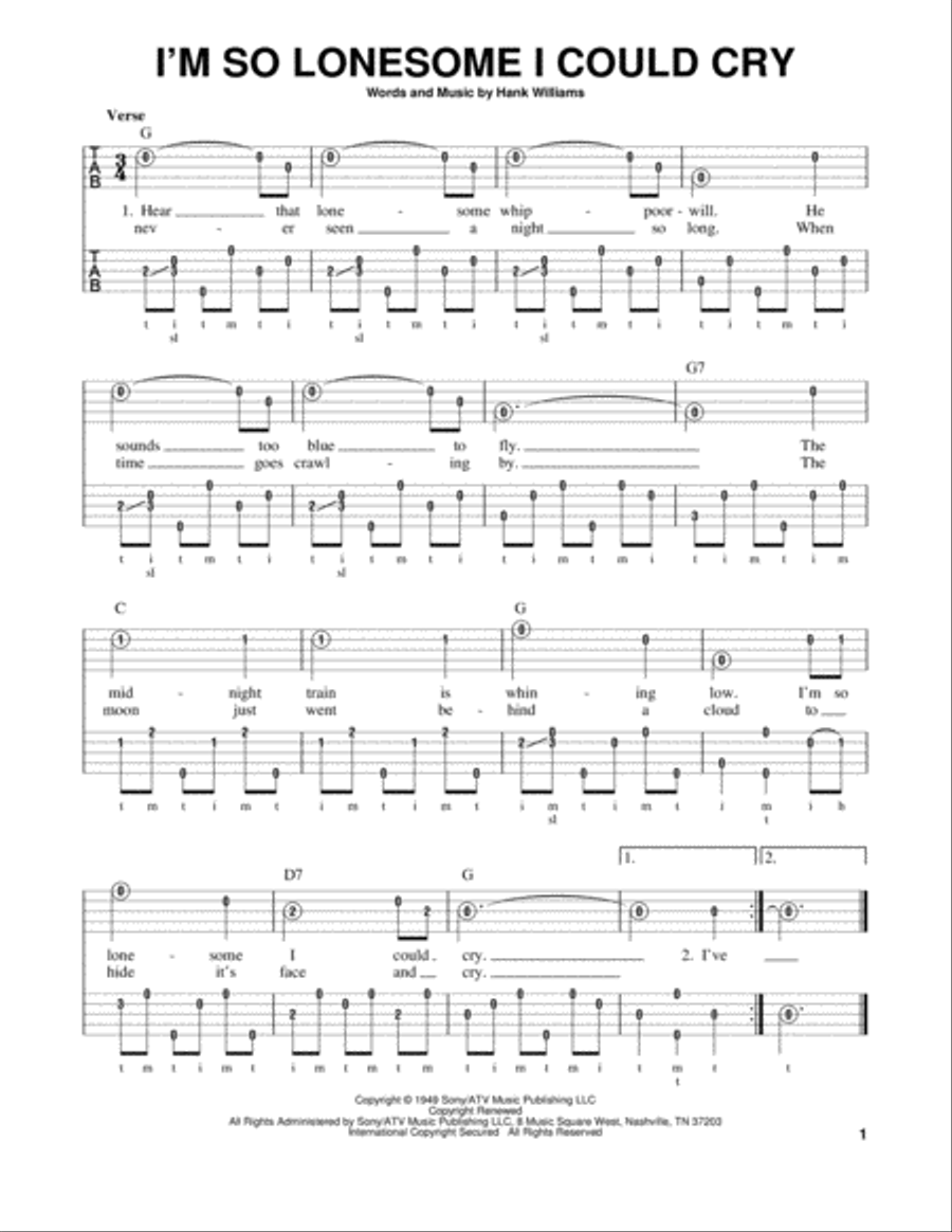 I'm So Lonesome I Could Cry Banjo scores gallery preview page 1