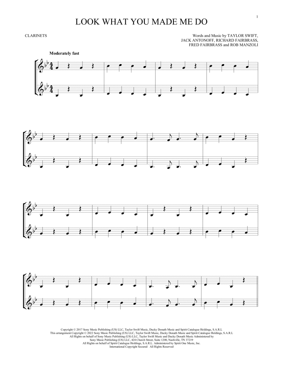Look What You Made Me Do Clarinet Duet scores gallery preview page 1