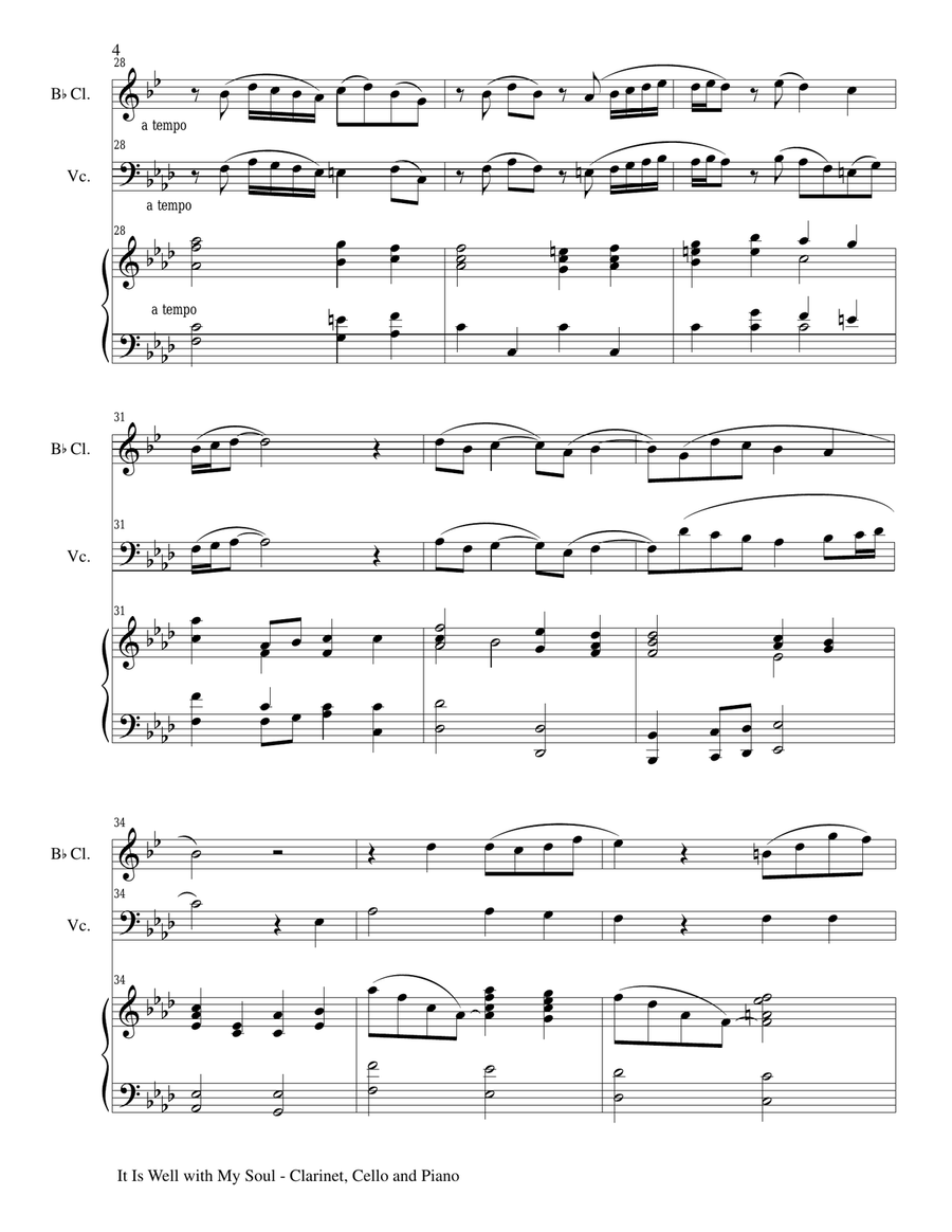 IT IS WELL WITH MY SOUL (Trio - Bb Clarinet, Cello, Piano with Score and Parts) Small Ensemble scores gallery preview page 4