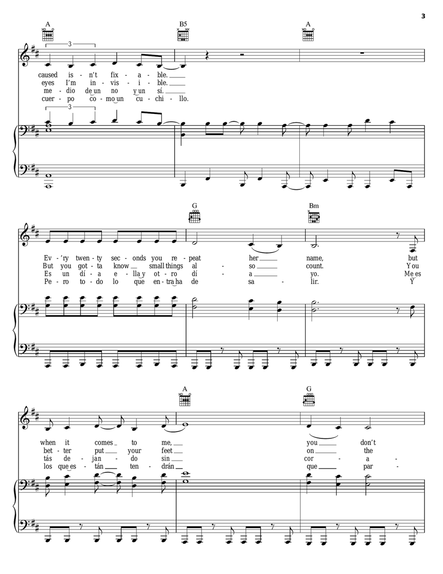 Objection (Tango) Piano, Vocal, Guitar scores gallery preview page 3