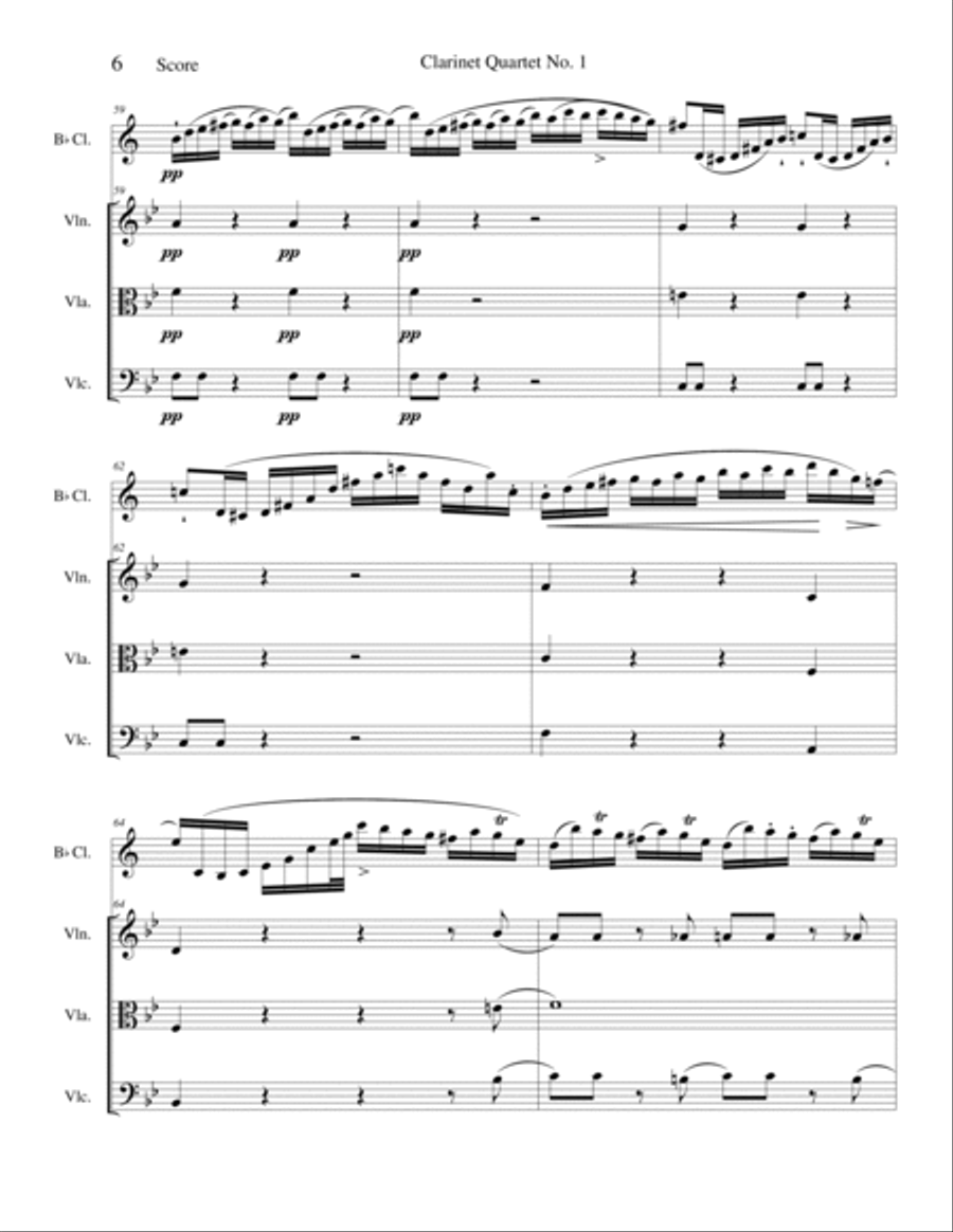 Clarinet Quartet No. 1 B-Flat Clarinet scores gallery preview page 6