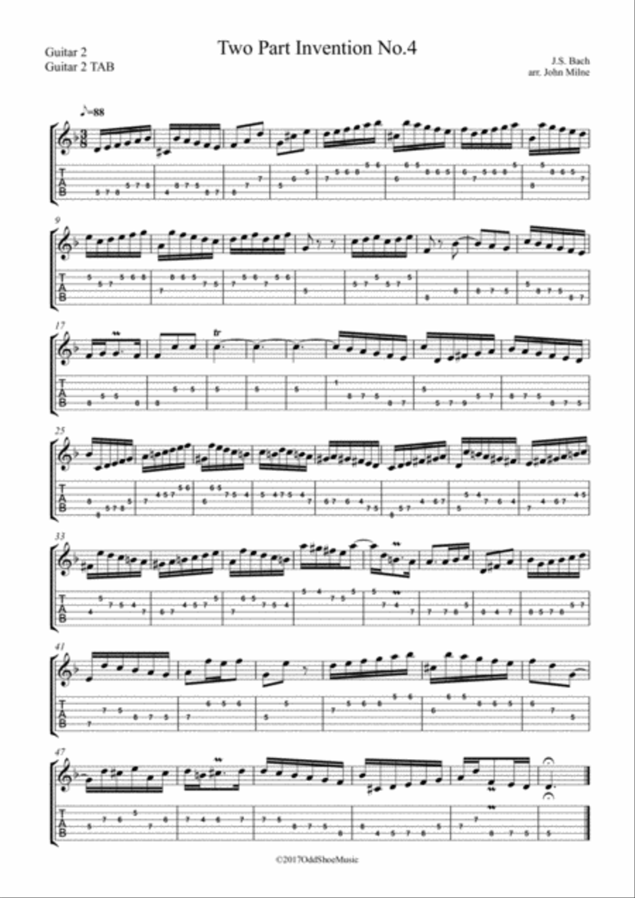 Bach 2 Part Invention No.4 for 2 guitars Classical Guitar scores gallery preview page 5