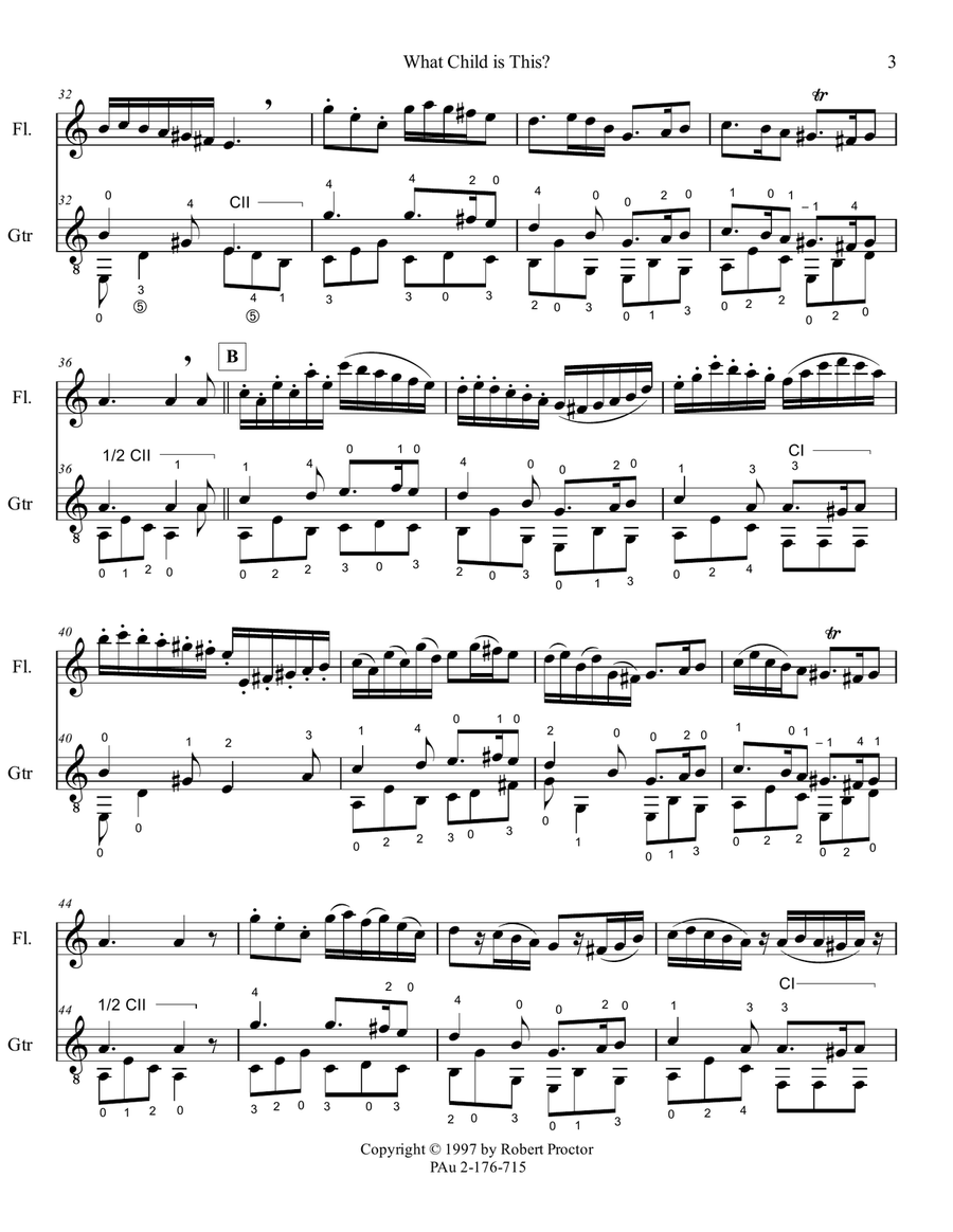 What Child is This (Greensleeves) Duet for Flute and Guitar Flute scores gallery preview page 3