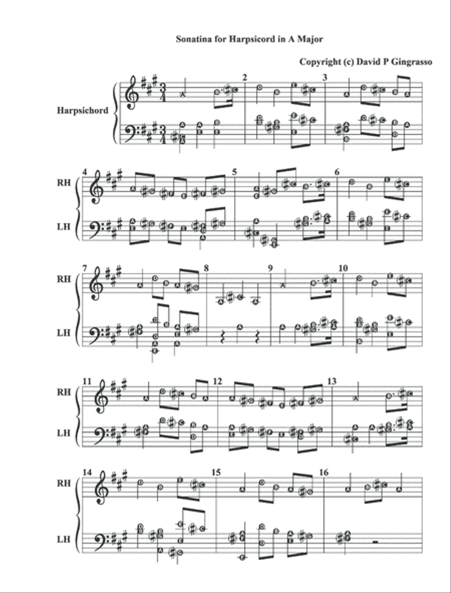 Sonatina for Harpsichord in A Major No. 1 Harpsichord scores gallery preview page 1